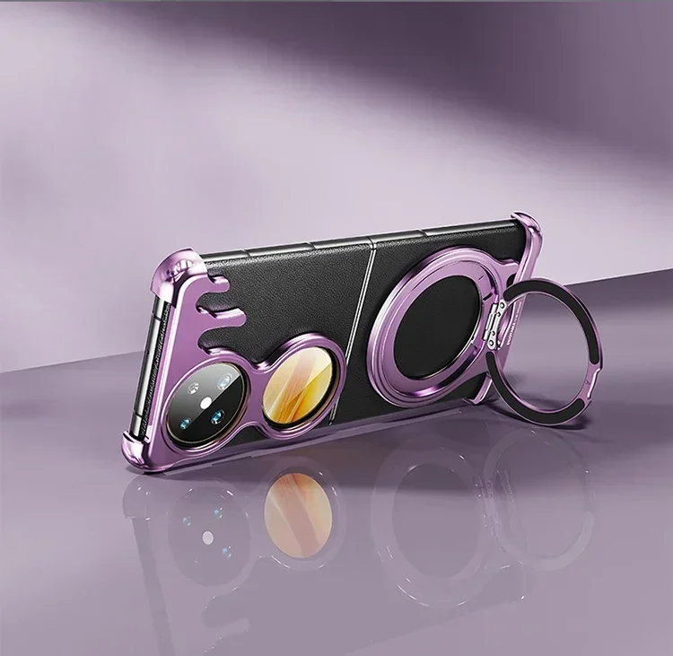 Capa Metálica Sem Moldura Para Huawei Pocket 2 (roxa) Com Suporte Giratório De 360° E Proteção Contra Impactos.