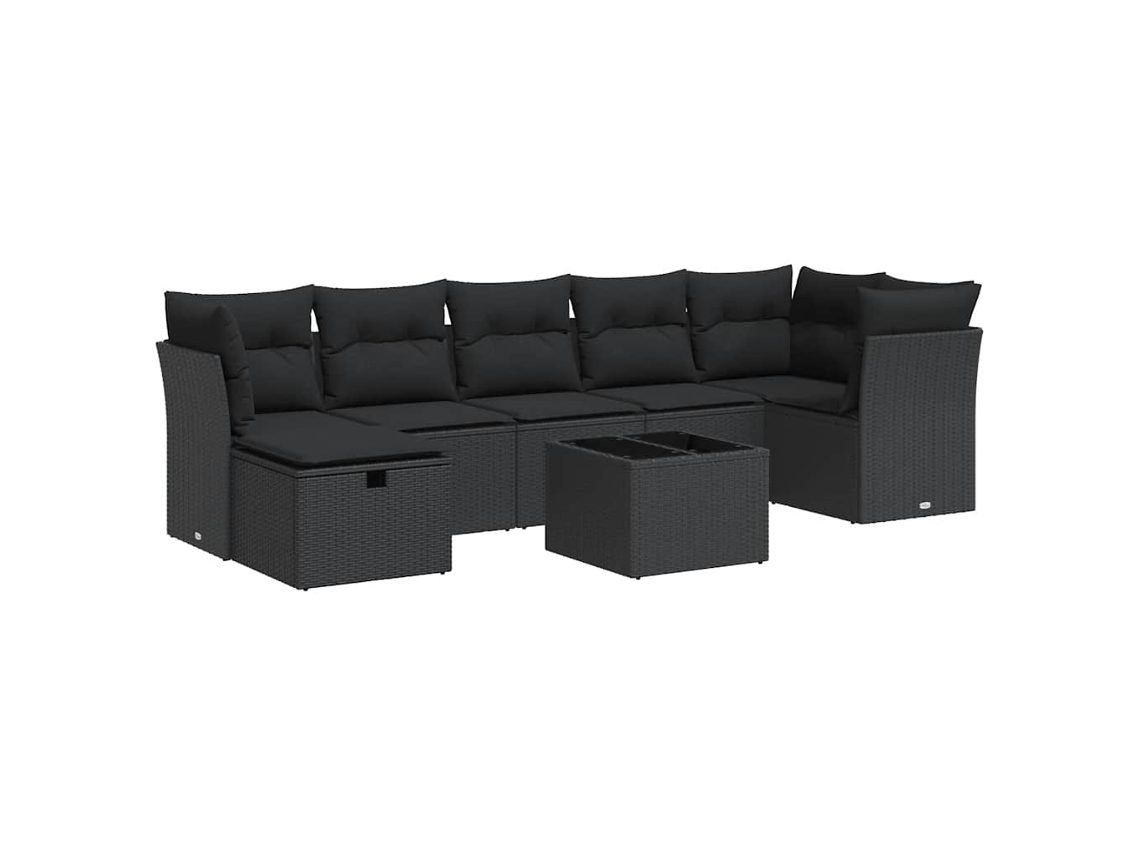 Conjunto de 8 Sofás de Jardim com Almofadões Vime Pe Preto MAISON EXCLUSIVE (N/A)
