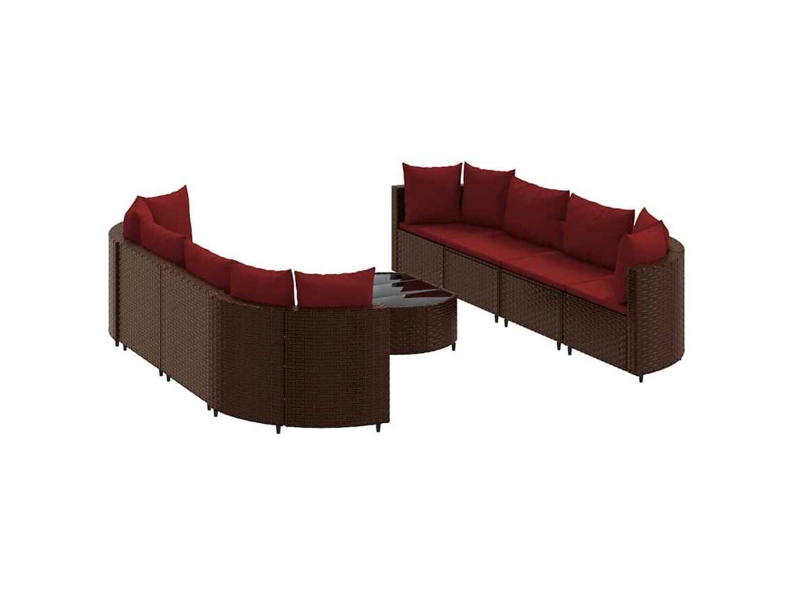 Conjunto de 9 Sofás para Jardim com Almofadões Vime Pe Castanho MAISON EXCLUSIVE