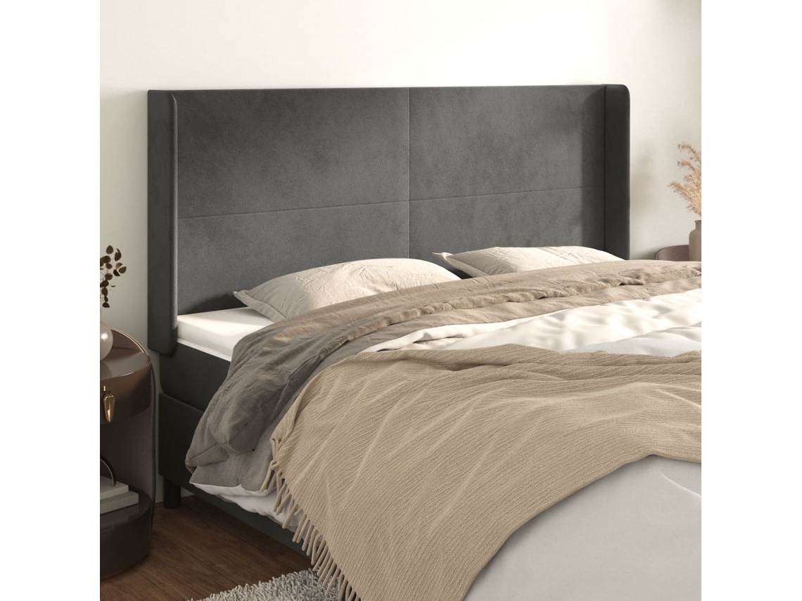 Cabecero con Alas de Terciopelo 183x16x118/128 cm Gris Oscuro