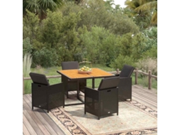 Vidaxl 5 Pcs Conjunto De Jantar P/ Jardim C/ Almofadões Vime Pe Preto