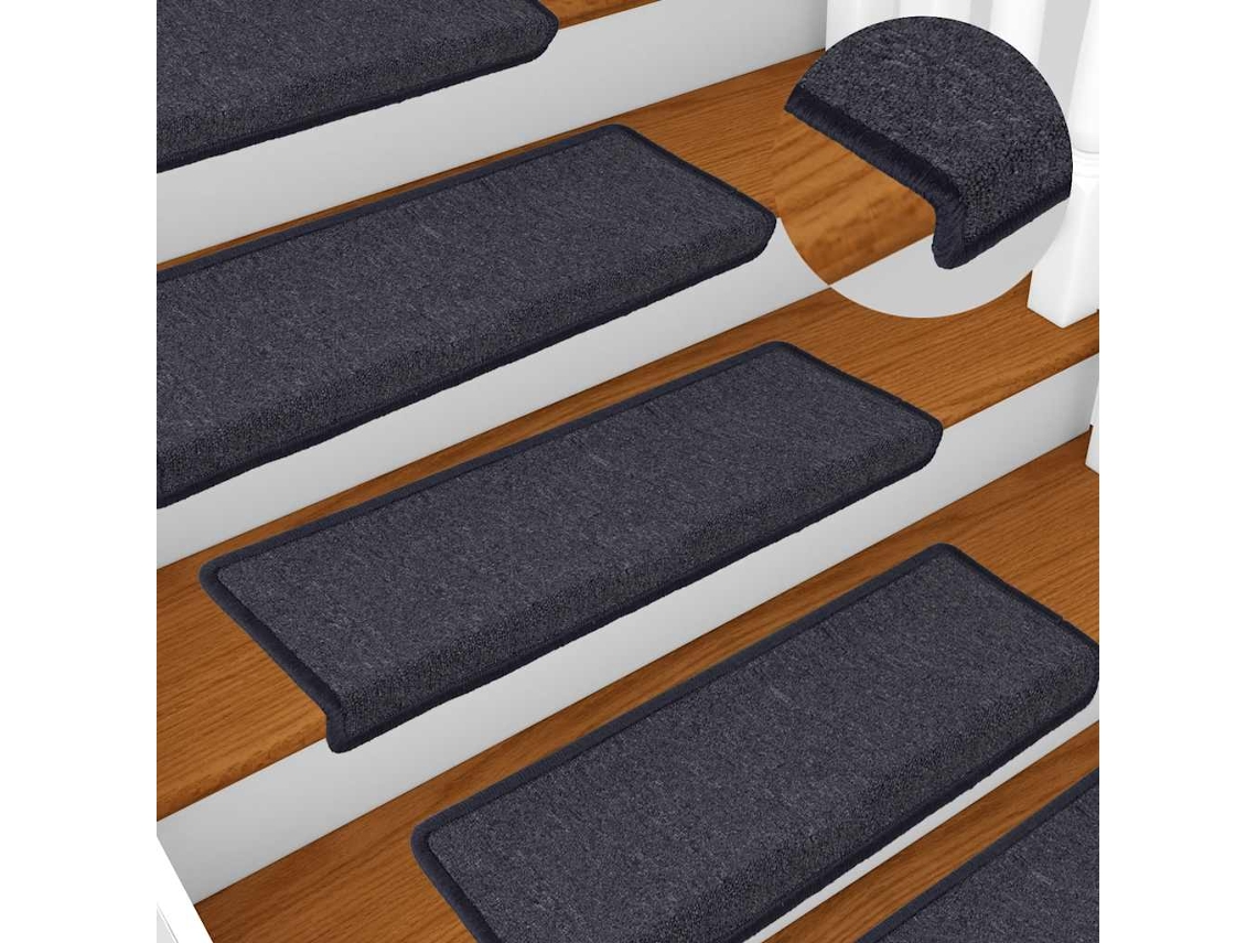 Vidaxl Tapetes De Escada 30 Peças 65x21x4 Cm Cinza Escuro E Azul Com Borda Retangular
