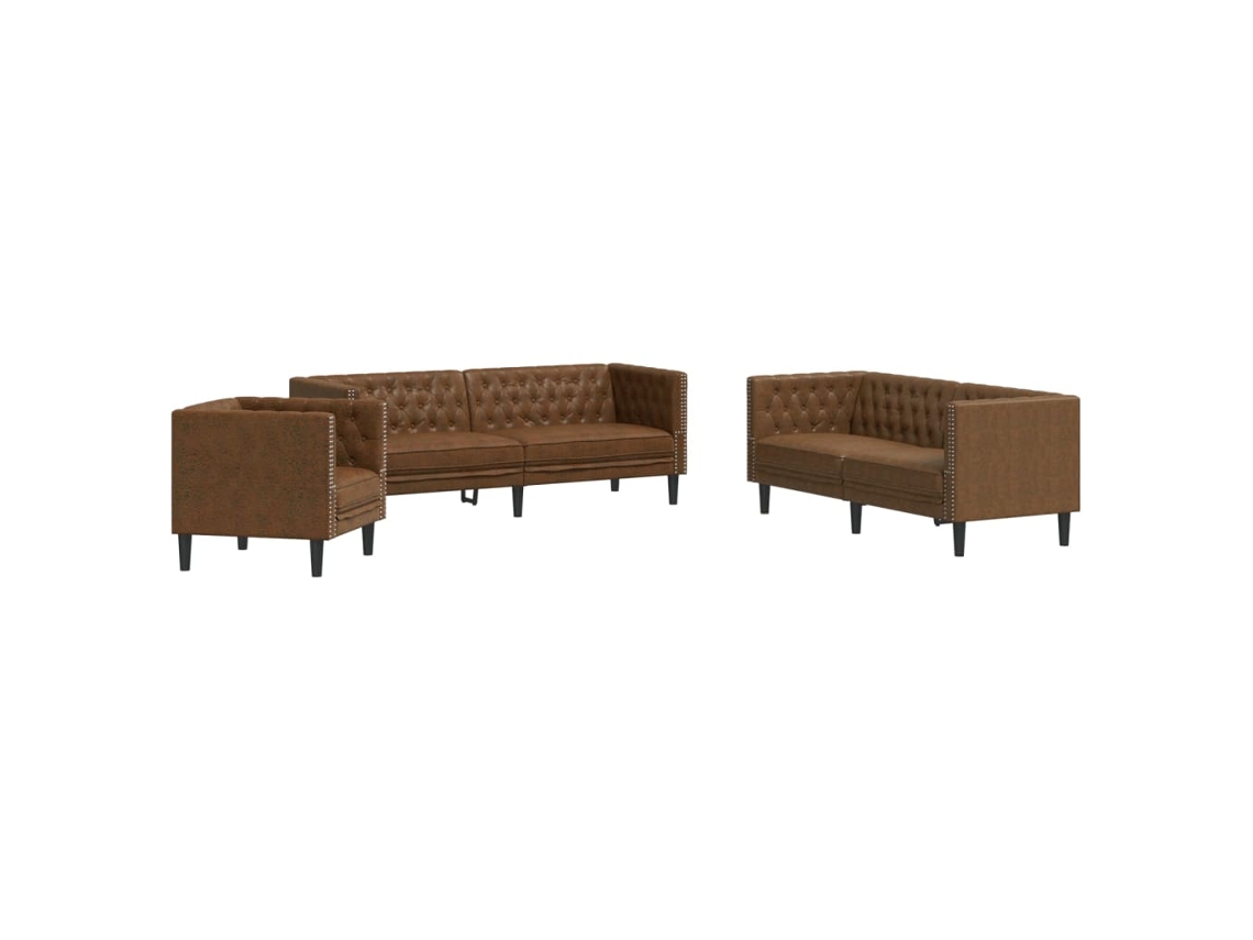 Chesterfield Sofa Set, Chesterfield Sofa Sets Vidaxl Marrom Couro Artificial (n/a)