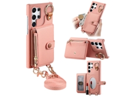 Capa Para Samsung Galaxy S26 Ultra, Em Couro Pu,espelho Embutido E Porta-cartões. Rosa Czhhmart