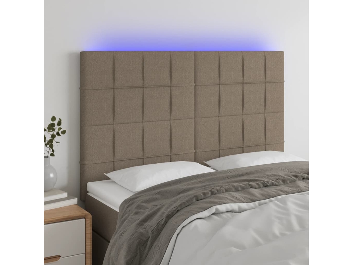 Vidaxl Cabeceira Cama C/ Led Tecido 144x5x118/128 Cm Cinza-acastanhado