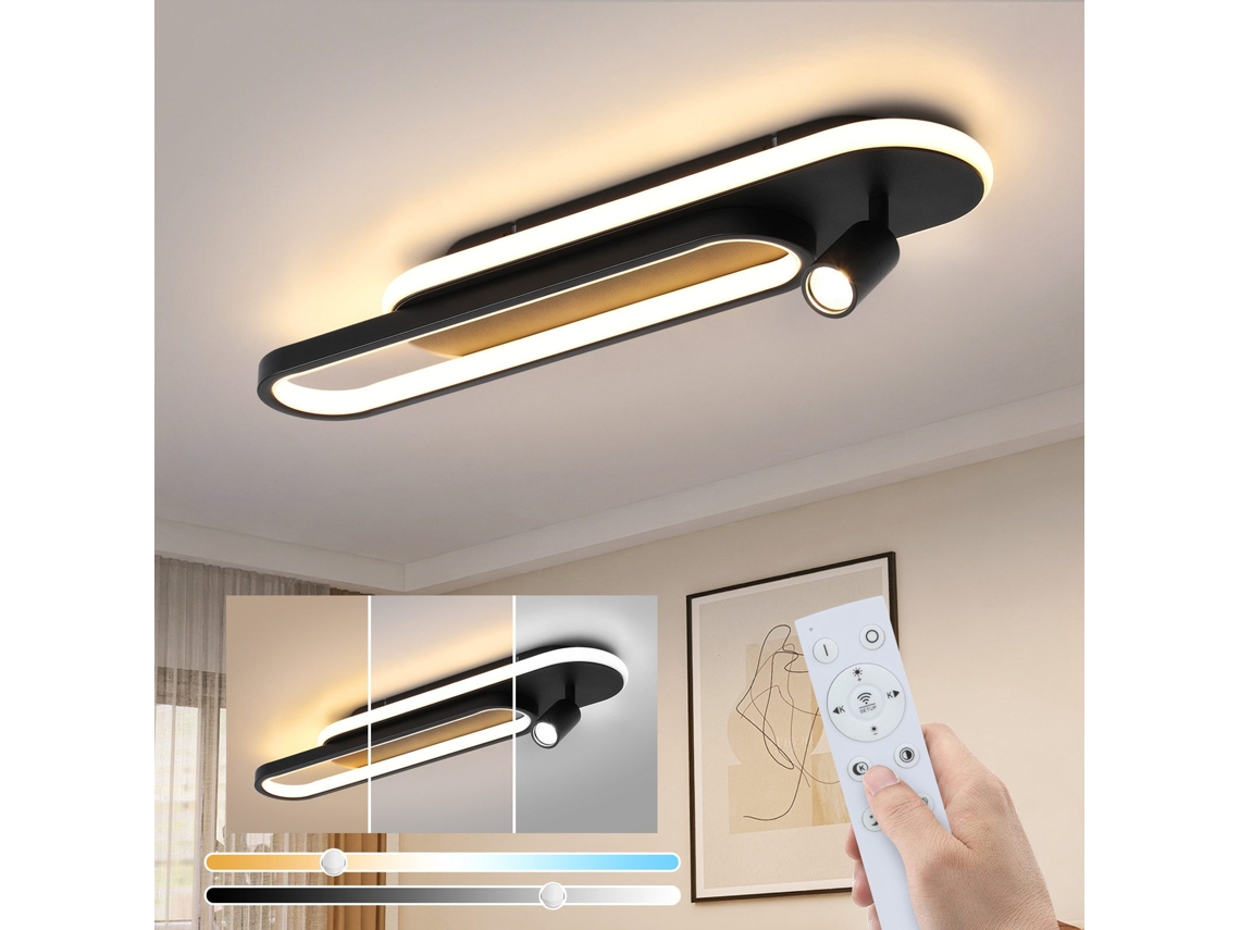 Nettlife Candeeiro De Teto Com Focos Led Preto Moderno Com Regulador De Intensidade 1 Luz Para Quarto, 46 W, Ip20, 15,5 Cm, Com Comando
