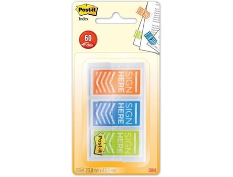 Separadores POST-IT® Index 'Sign Here' 3 Embalagens De 20 Em Várias Cores (25,4 x 43,2 mm)