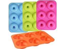 Molde de Silicona para Donuts, 6 Cavidades Antiaderente, Lote de 4 para Donuts, Rosquillas Y Pasteles