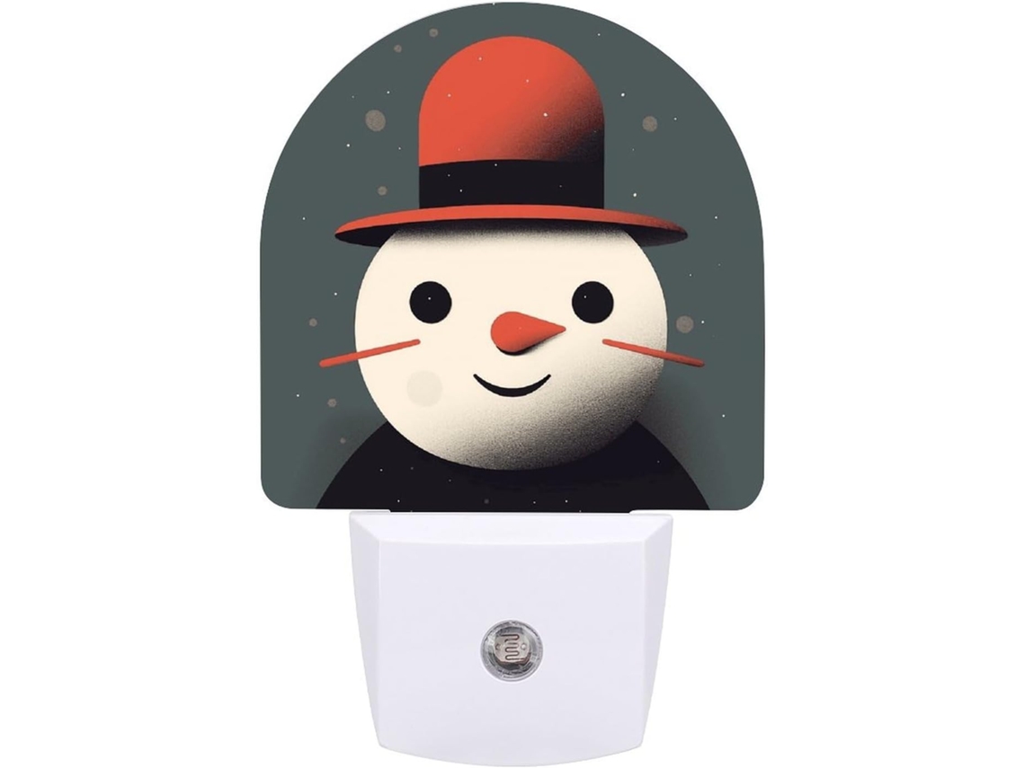 Luminária noturna em formato Boneco Neve com design animado, sensor LED, luz noturna branca e suave.