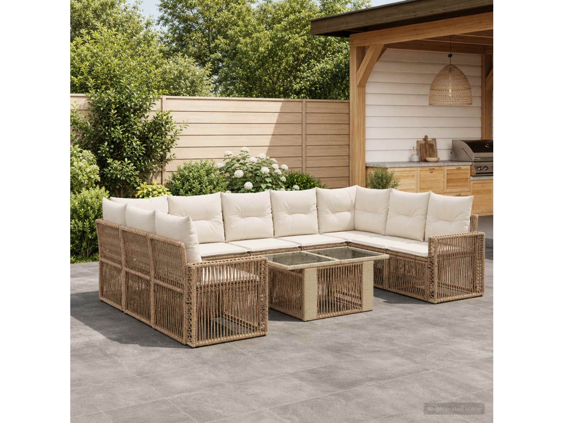 Vidaxl Conjunto De Sofá De Jardim 10 Unid. Bege E Branco Creme Vime Pe