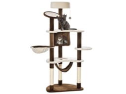 Torre Grande para Gatos 65x50x153 Cm com Múltiplas Plataformas, Poste para Rede, Bolas de Brinquedo e Caverna ESSÊNCIACASA (marrom)