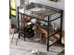 Beliche 90x200 com Escrivaninha, 2m, 3 Gavetas, Escada, 4 Degraus e Metal Madeira S/MARCA