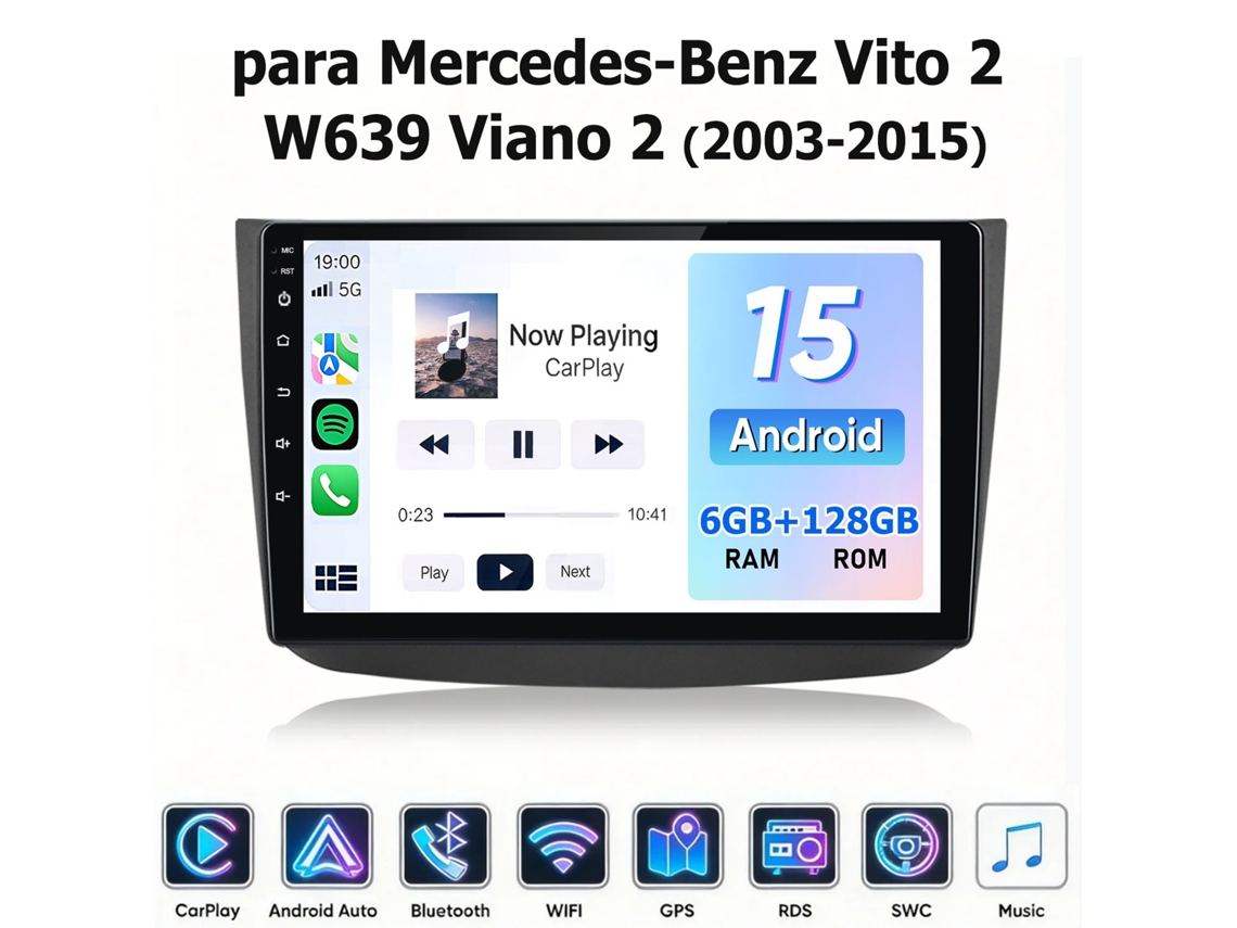 Rádio Carro Hexinex 10in 6gb+128gb Android Auto 4g Wifi Para Mercedes-benz Vito 2 W639 Viano 2 2003-2015