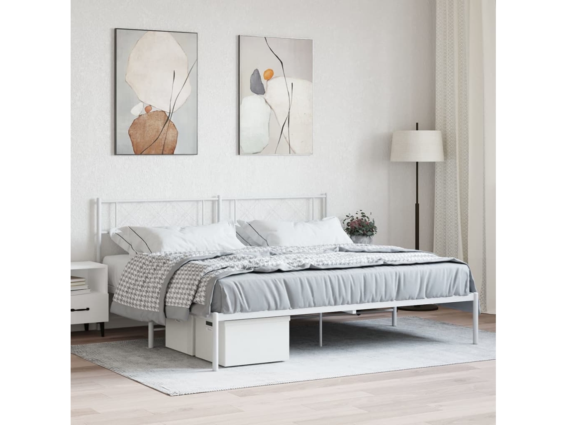 Vidaxl Estrutura De Cama Com Cabeceira 180x200 Cm Metal Branco