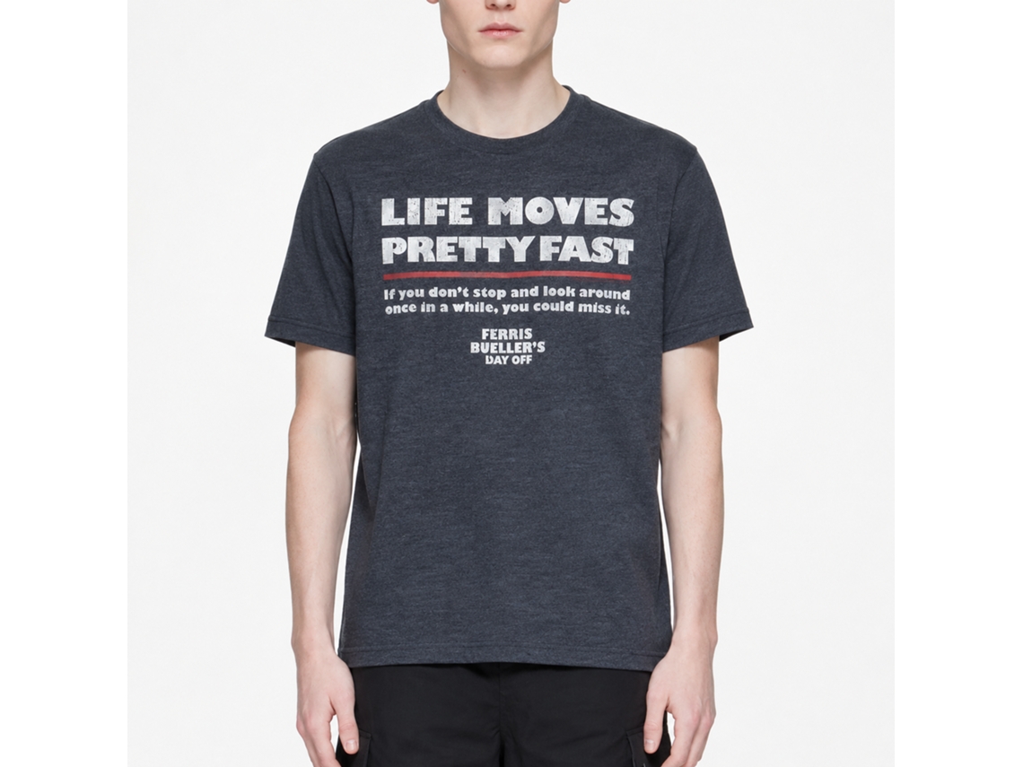 Rockinstone Ferris Bueller's Day Off Life Moves Fast Heather Navy Adult T-shirt Size:xxl