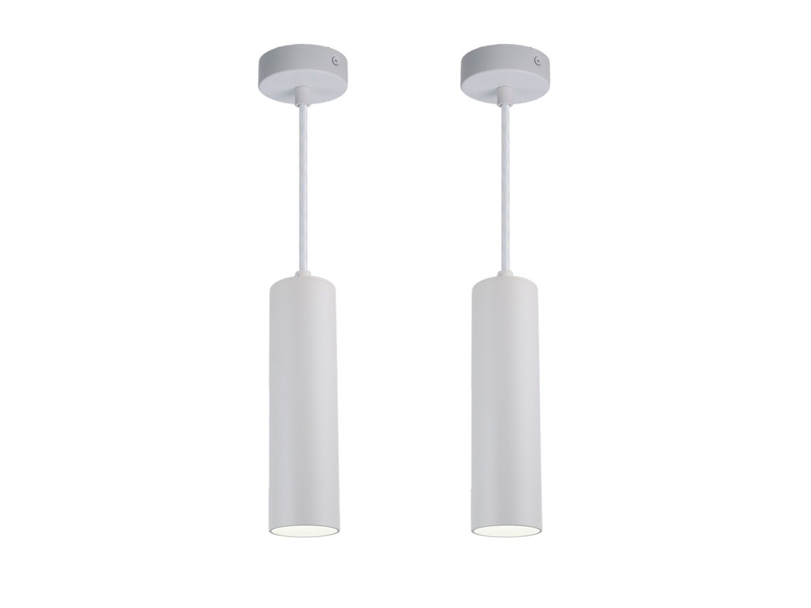Pacote De 2 Lâmpadas Suspensas Modernas De Teto Em Alumínio Branco, Minimalistas Em Forma De Tubo 20cm, Com Gu10 E Altura Ajustável Alpinaluz
