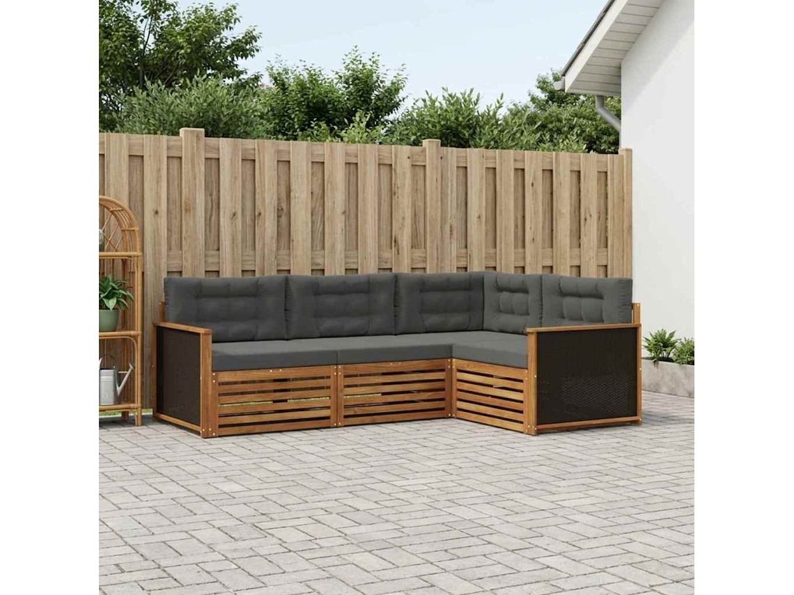Vidaxl Conjunto De Sofás Para Exterior 4 Unid. Natural E Antracite