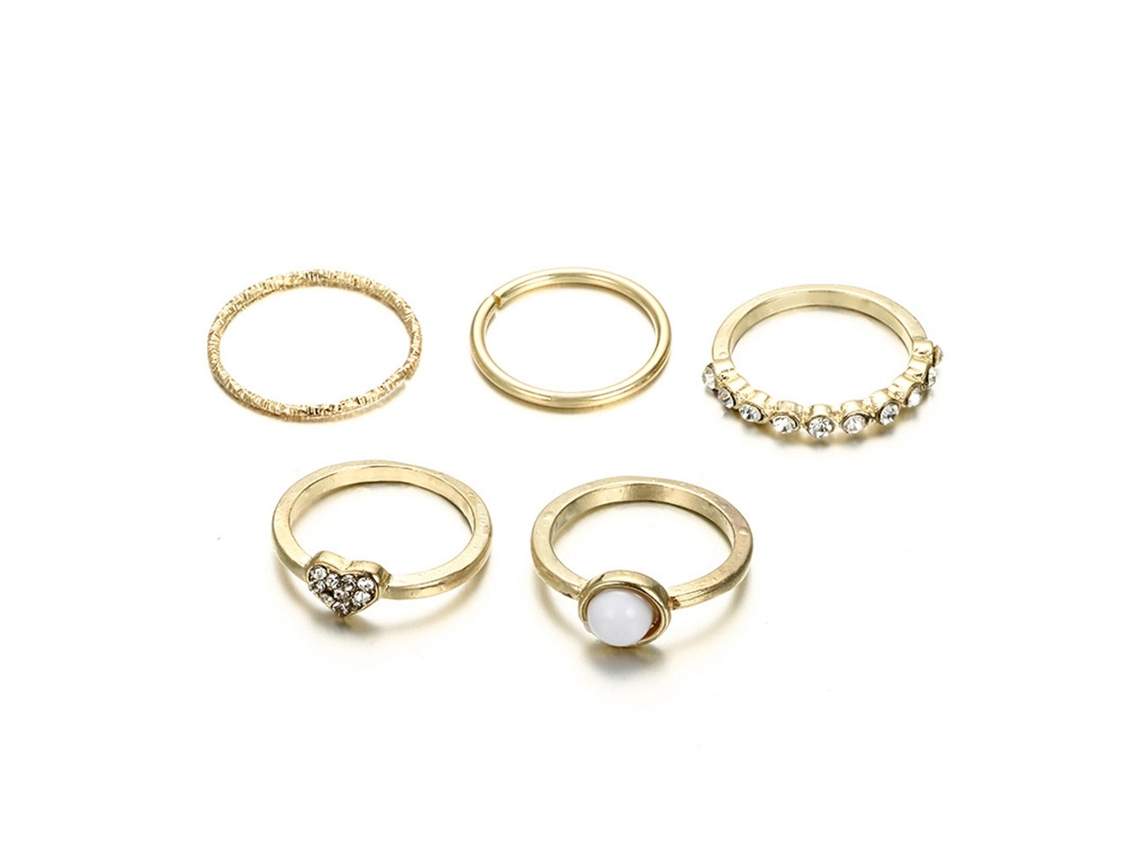 Anel De Punho Liga Strass Conjunto 5 Peças Acessório Fashion Presente