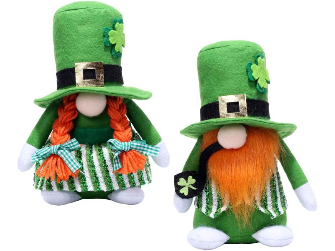 Decoração Patrício 2 Gnomos Pelúcia Verdes Feitos Algodão Fibra Poliacrílico Ambiente Festivo Celebração Dia GOKOCO