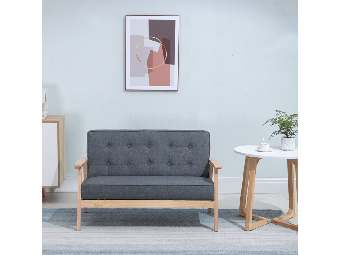 Sofá Cinza Para 2 Pessoas Com Encosto E Assentos Recheados, Pés De Madeira Com Base Antiderrapante Para Sala, Quarto Ou Escritório - 114x66x69 Cm