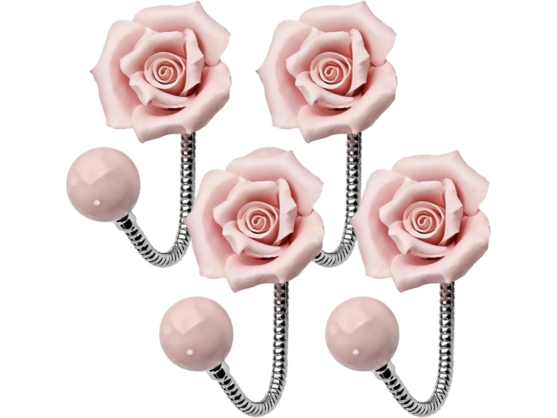 Conjunto De 4 Ganchos Cerâmica Em Formato Rosa Para Pendurar Roupas,