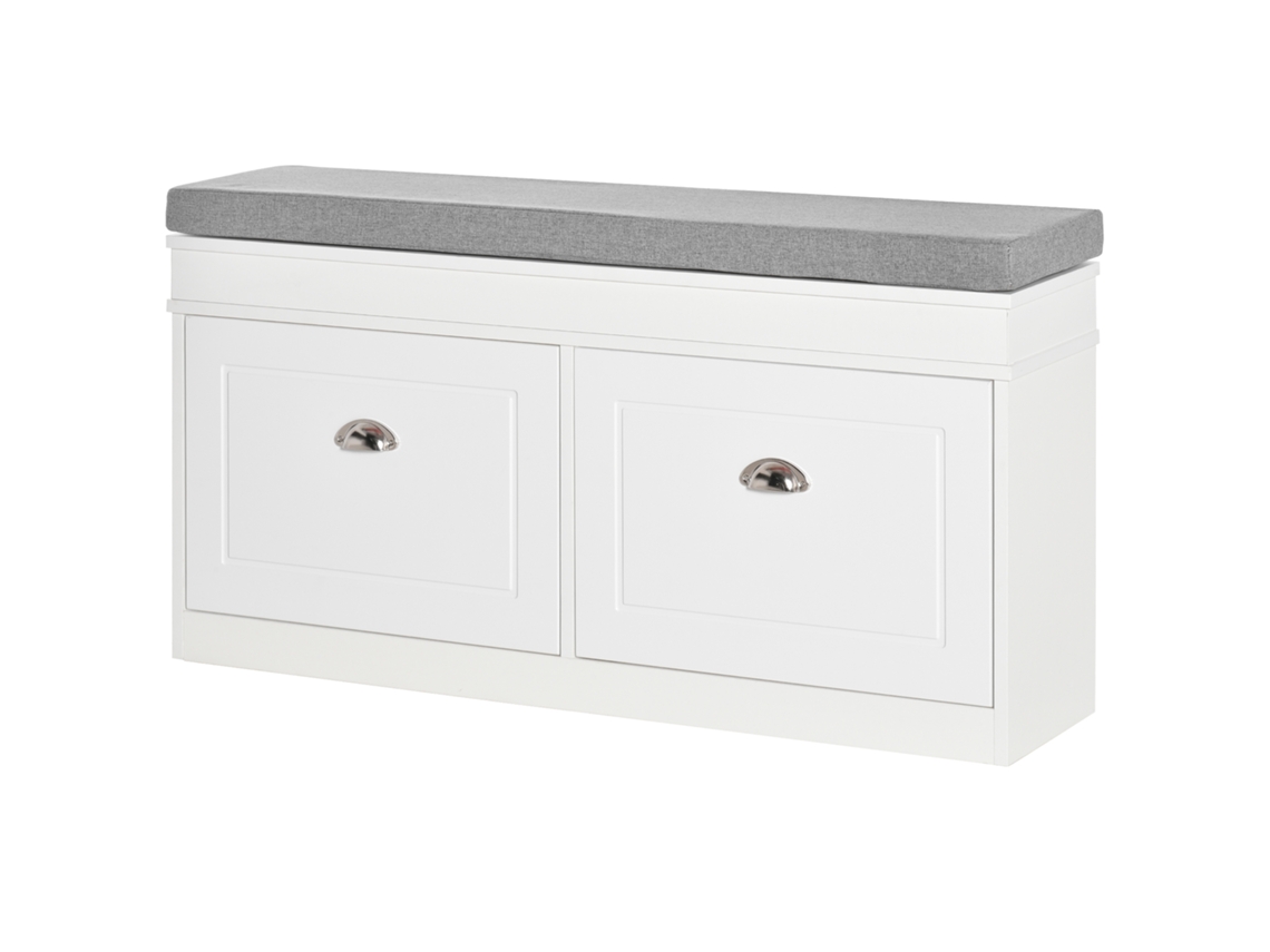 Banco Sapateira, 8 Pares, 2 Gavetas, Prateleiras Ajustáveis, 104x24x55 Cm, Branco