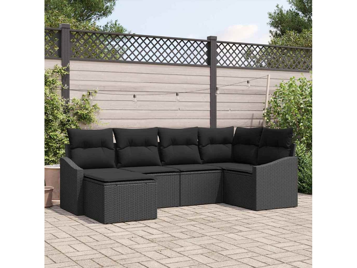 Vidaxl Conjunto De Sofás 6 Unid. Preto Vime Pe