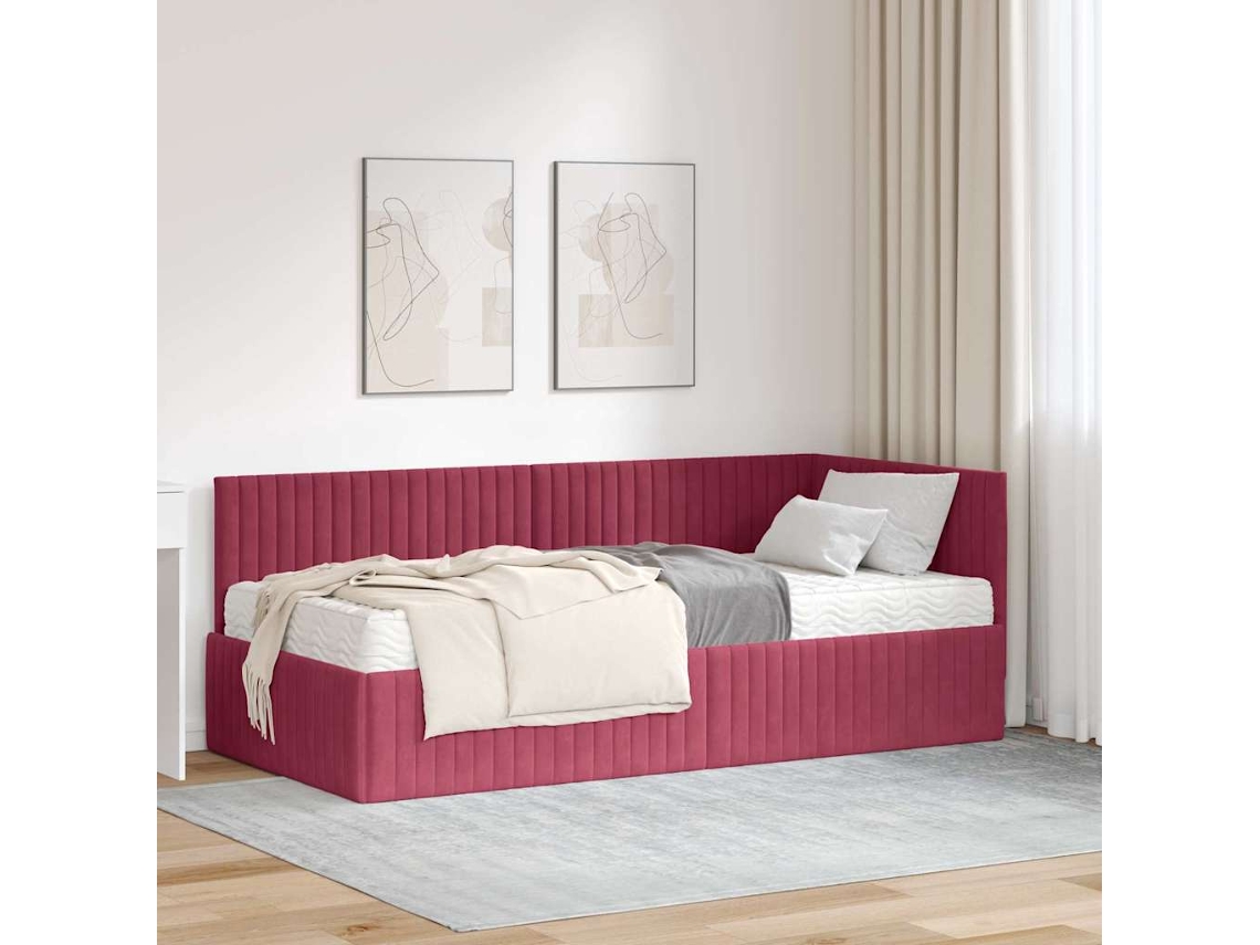 Vidaxl Estrutura De Cama De Canto Com Colchão 2 Unid. Verde Veludo
