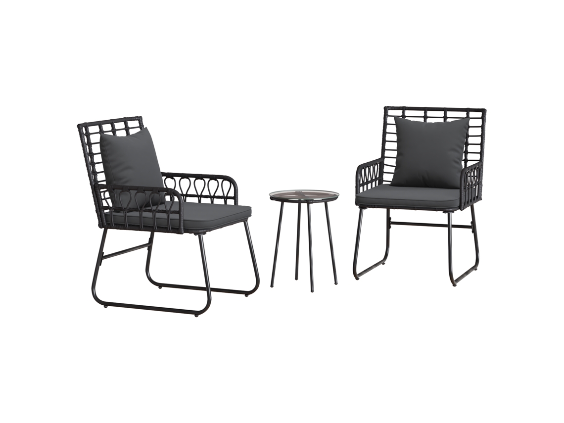 Conjunto 3 Móveis De Jardim Vidaxl Preto Vime Pe (35 X 35 X 45 Cm)