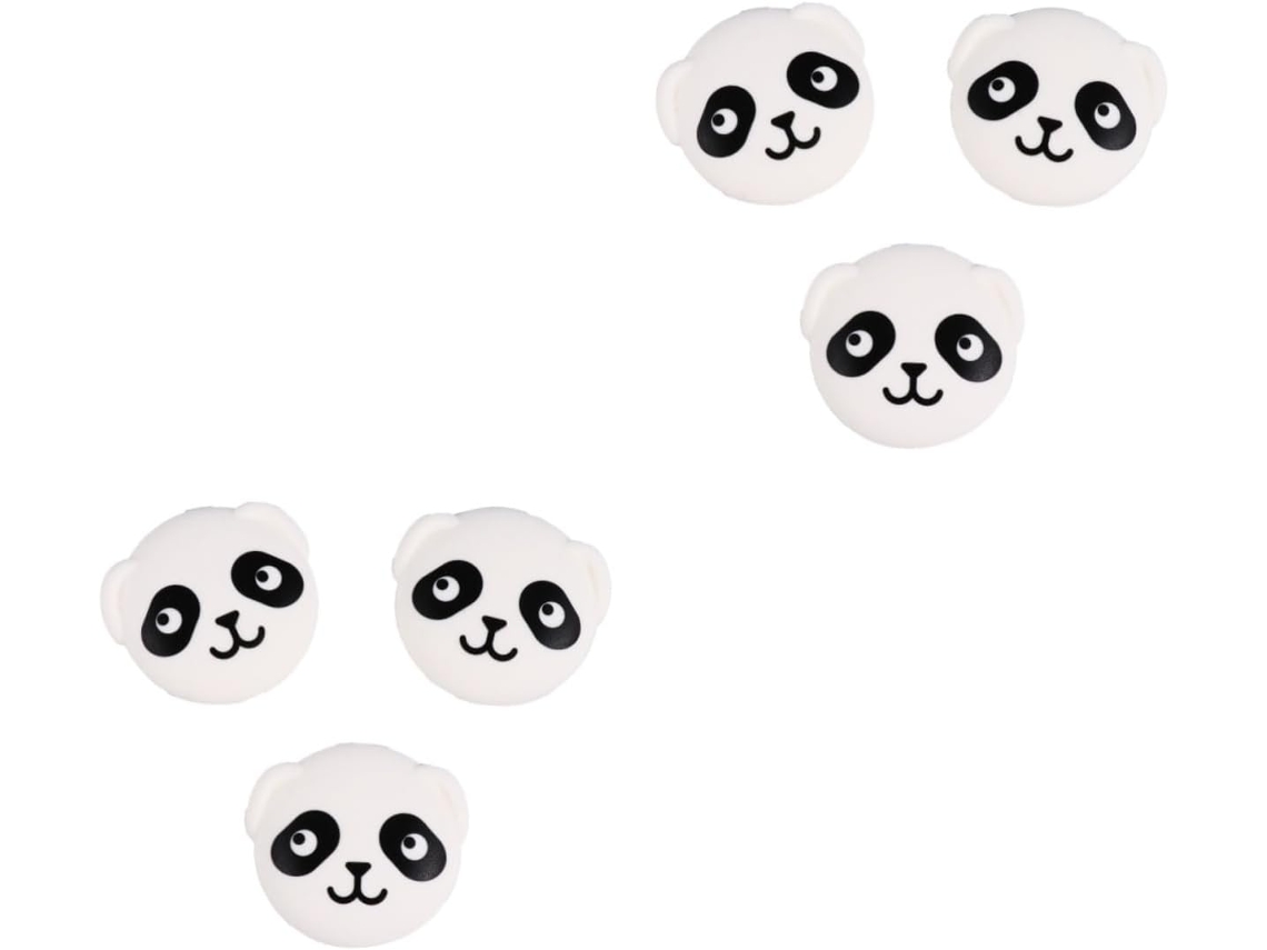 Conjunto De 6 Batentes Porta Silicone Em Formato Panda, Na Cor Branca, Para Maçanetas.