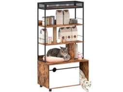 Caixa de Areia para Gato com Prateleira de 3 Níveis e Arranhador, Caixa de Areia Fechada, 80 X 48 X 152 Cm, Marrom Ge