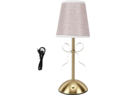 Luminária De Mesa Garosa Gold Knot, Led Recarregável Com Controle Por Toque, Cúpula De Tecido E Base Vime, Conexão Usb