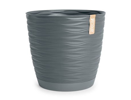 Vaso decorativo redondo ARECA Wind 27 cm com placa integrada cinza