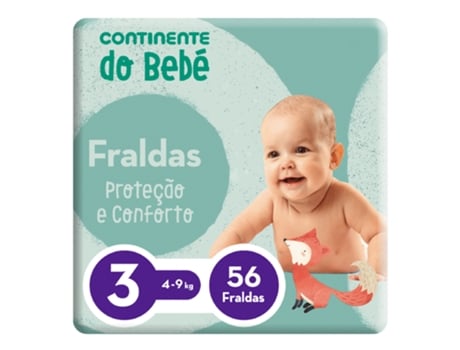 Fraldas Proteção e Conforto 4-9kg T3 CONTINENTE DO BEBÉ emb. 56 un