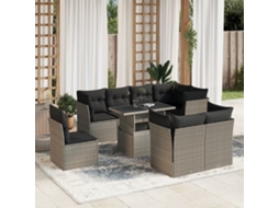 Vidaxl 9 Pcs Conj. Sofás Jardim Com Almofadões Vime Pe Cinzento-claro