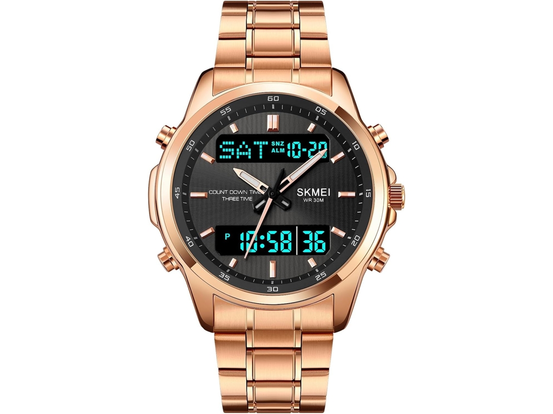 Lurelia Relógio Digital Desportivo, Cronómetro, Alarme, Data/calendário, 12/24h, Duplo Fuso/mostrador, Aço Inoxidável, Liga De Zinco, Rosa Ouro