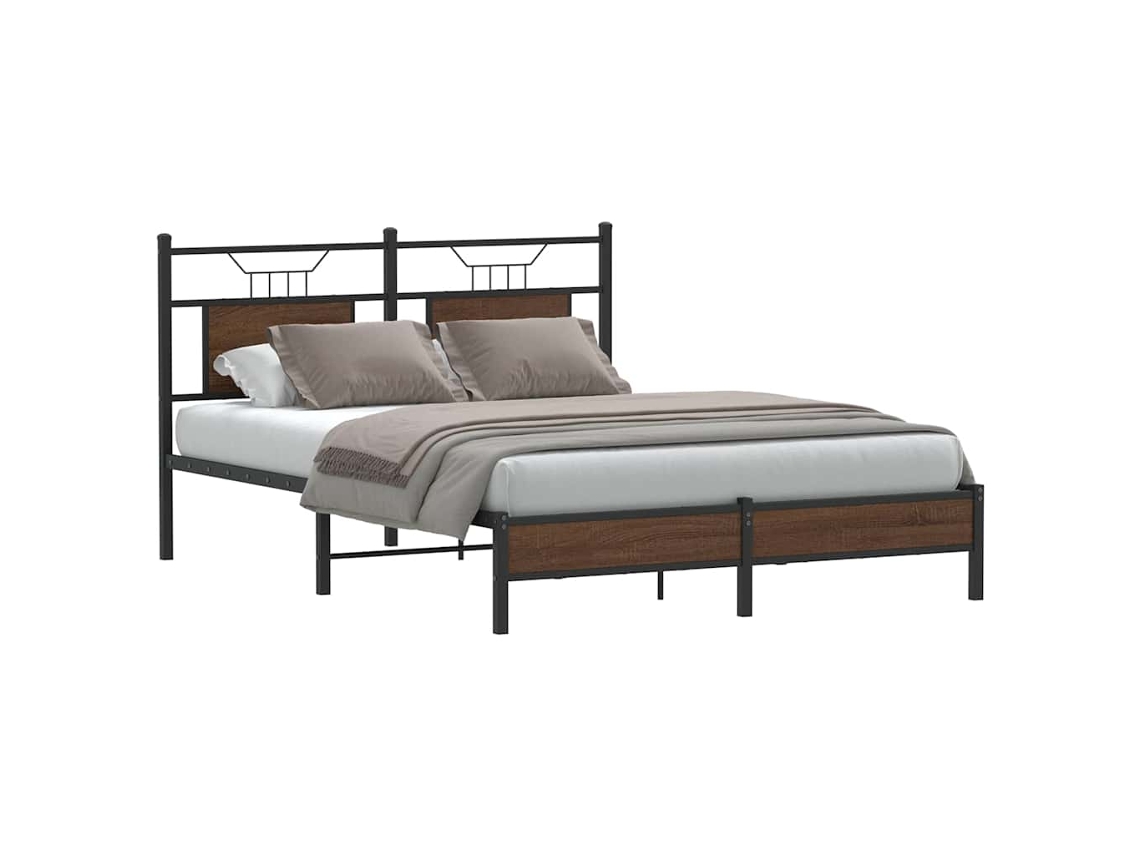 Vidaxl Estrutura Cama S/ Colchão Derivados Madeira Carvalho Castanho