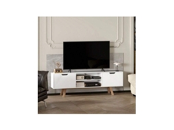 Móvel Tv Branco 150x39x50cm Com 2 Armários E 2 Prateleiras, Ideal Para Tv Até 65, Estilo Moderno E Funcional Para Sala De Estar Hvorstur