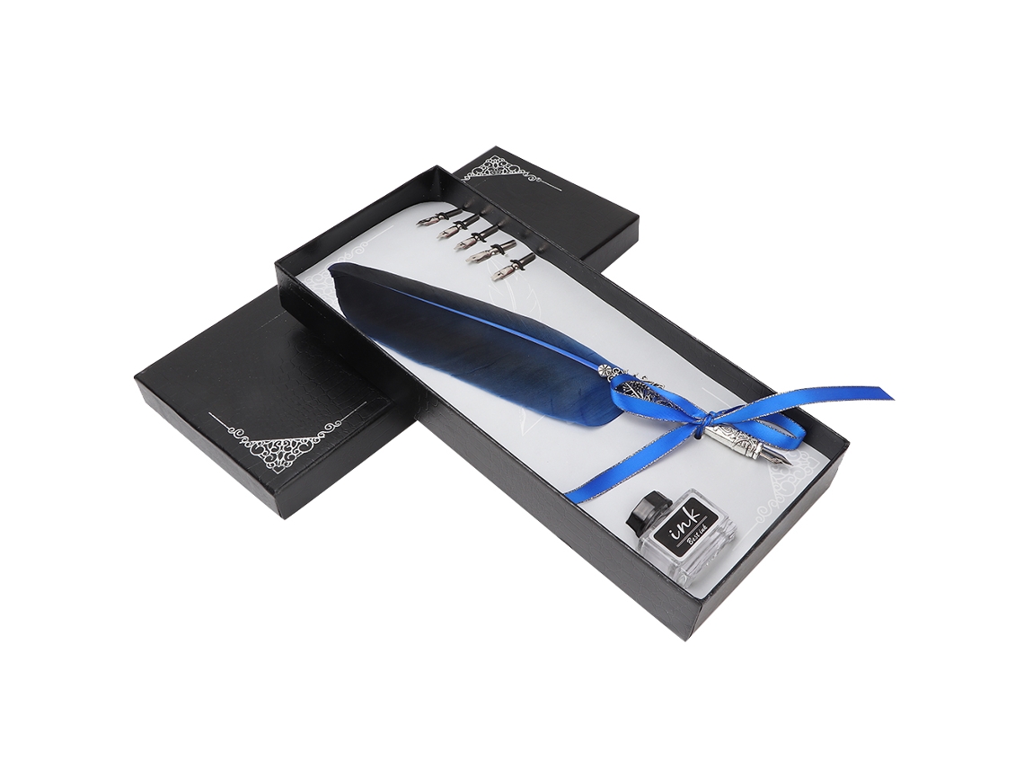 Caneta Jovem Vintage Pluma Penna Dip Set Presente Azul