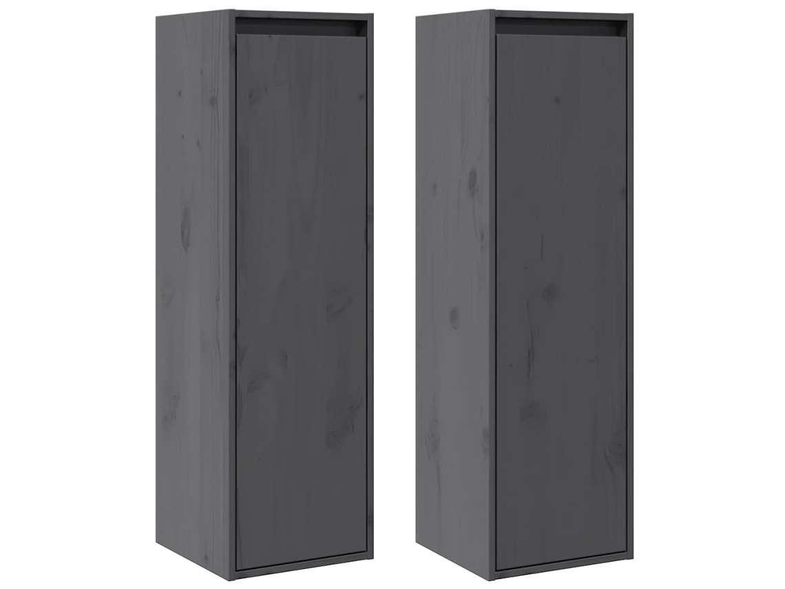Conjunto de Armários de Parede 2 Peças Pinho Maciço Cinza MAISON EXCLUSIVE (30x30x100 cm)
