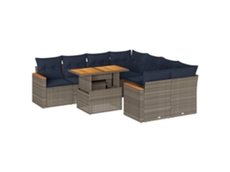 Conjunto de 9 Sofás para Jardim com Almofadões Vime Pe Cinzento MAISON EXCLUSIVE (90x200 cm)