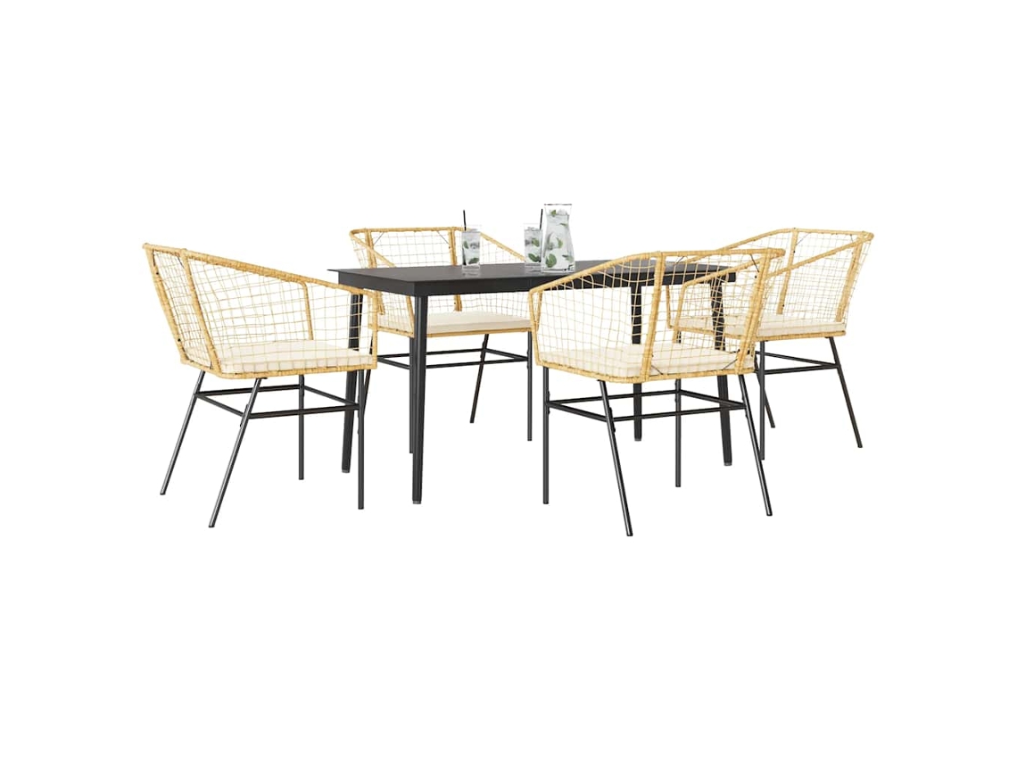 Vidaxl Conjunto Jantar Jardim 5 Peças Almofadas Vidro Vime Pe Castanho