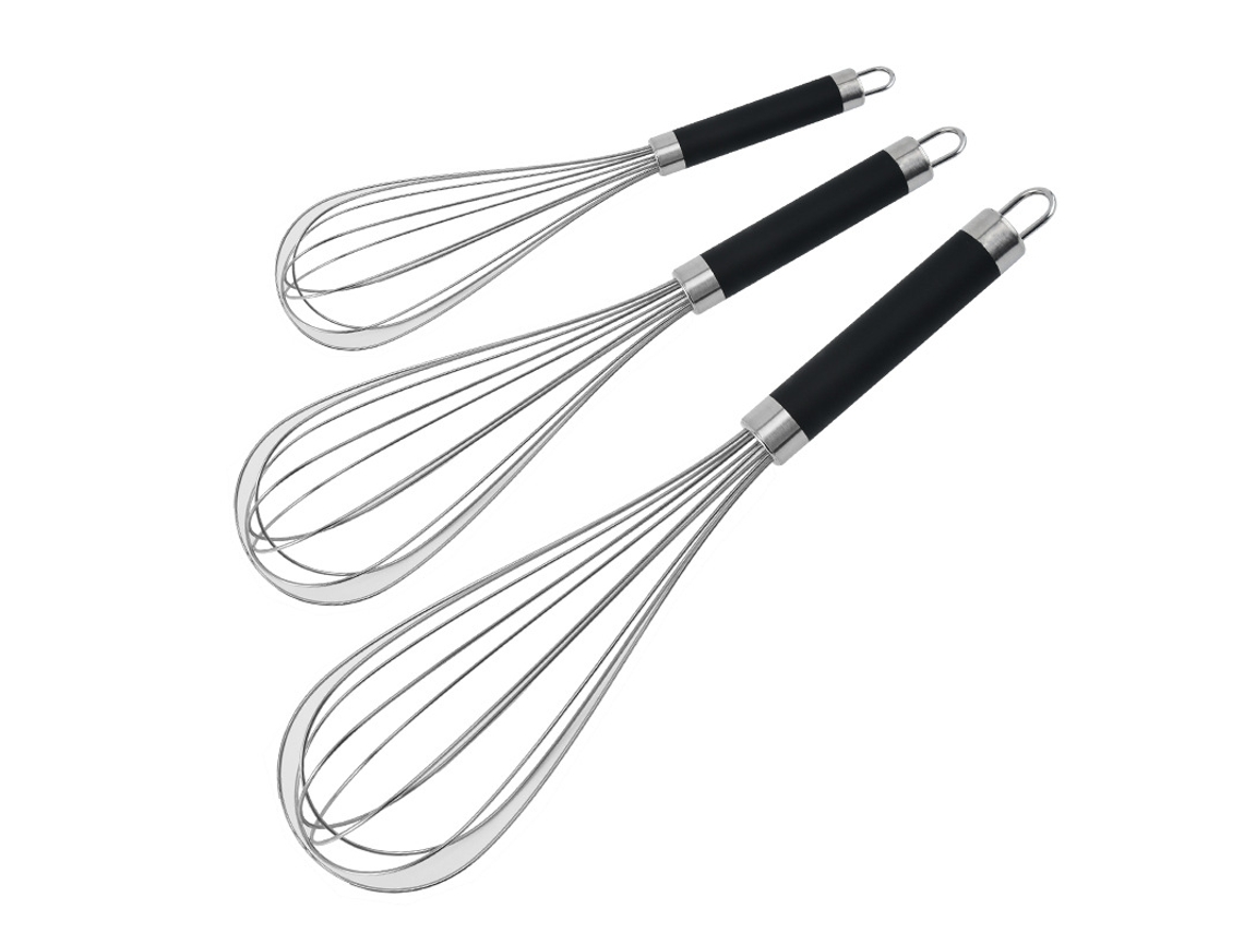 Conjunto De 3 Batedores De Aço Inoxidável Preto, Batedor De Ovos Aço Inoxidável