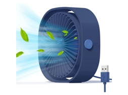 2026-ventilador De Escritório Usb Mini Silencioso Azul Com 3 Velocidades Ajustáveis E Rotação De 360°, Apenas Usb, Sem Bateria
