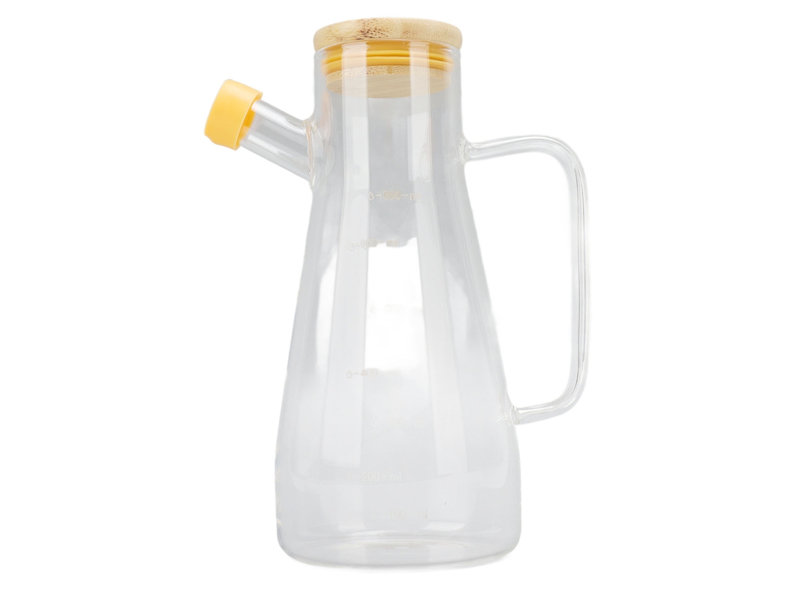 Garrafa de óleo em vidro borossilicato de alta qualidade com escala transparente e alça ergonômica, 650ml, para cozinha.