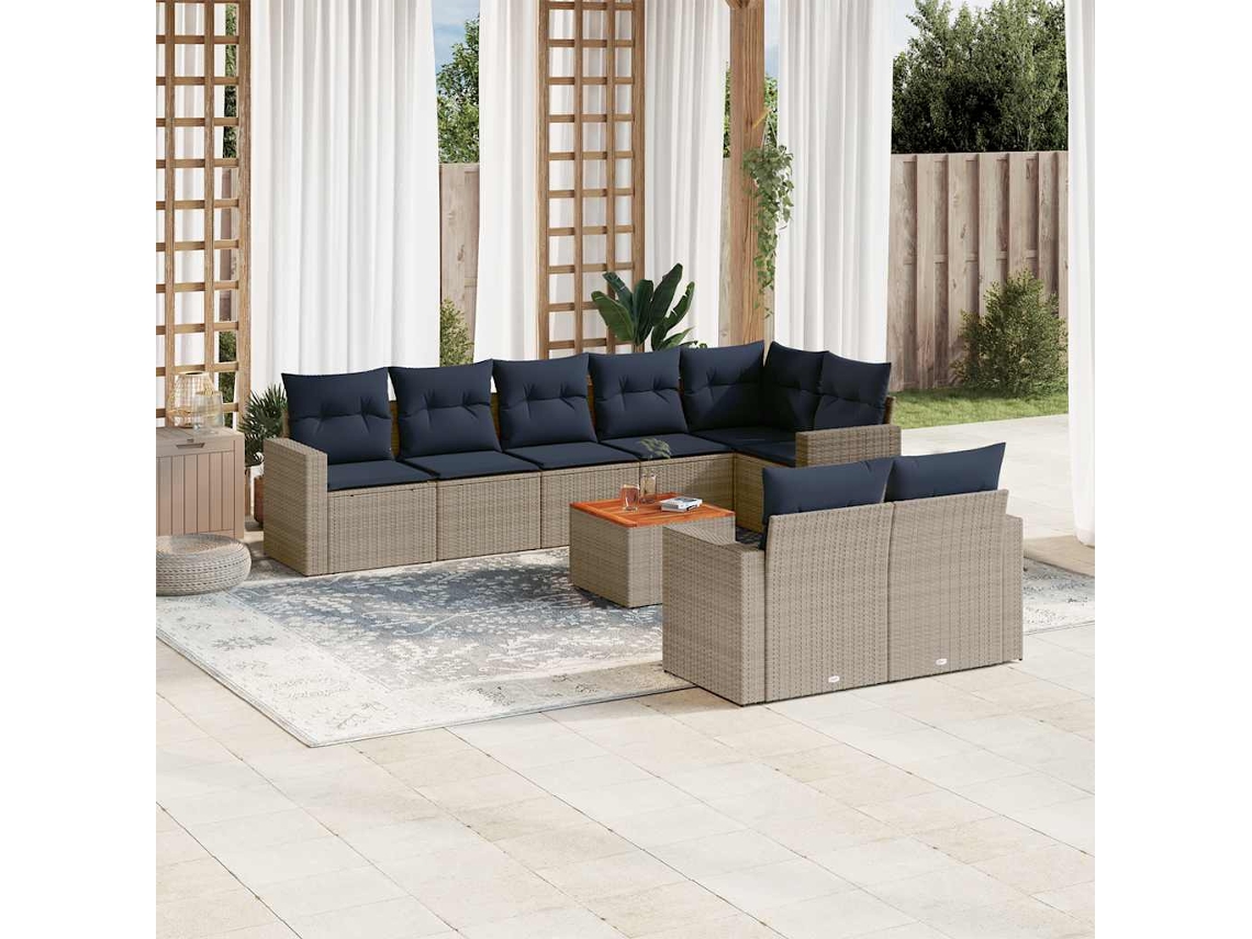 Vidaxl 9 Pcs Conjunto Sofás P/ Jardim C/ Almofadões Vime Pe Cinzento