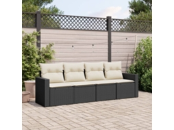 Vidaxl 4 Pcs Conjunto De Sofás Para Jardim C/ Almofadões Vime Pe Preto