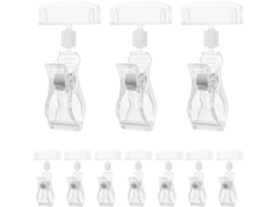 20 clipes transparentes para sinalização, com dupla fixação e ângulo ajustável, ideais para exposição em supermercados e