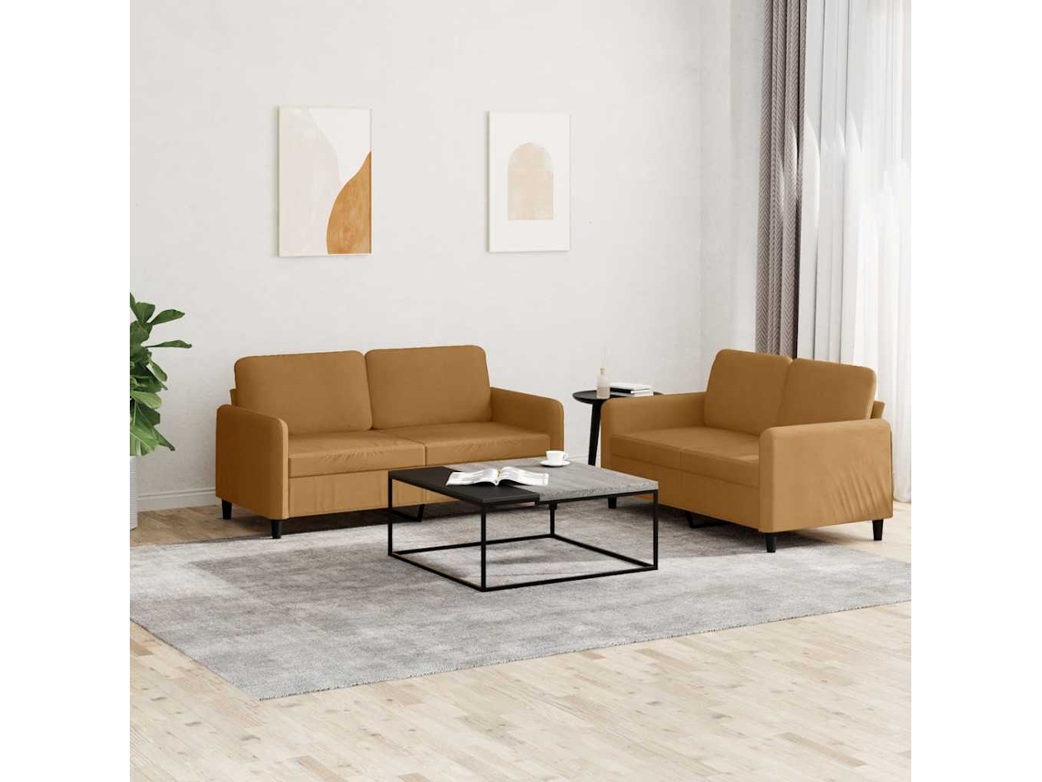 Vidaxl 2 Pcs Conjunto De Sofás Veludo Castanho