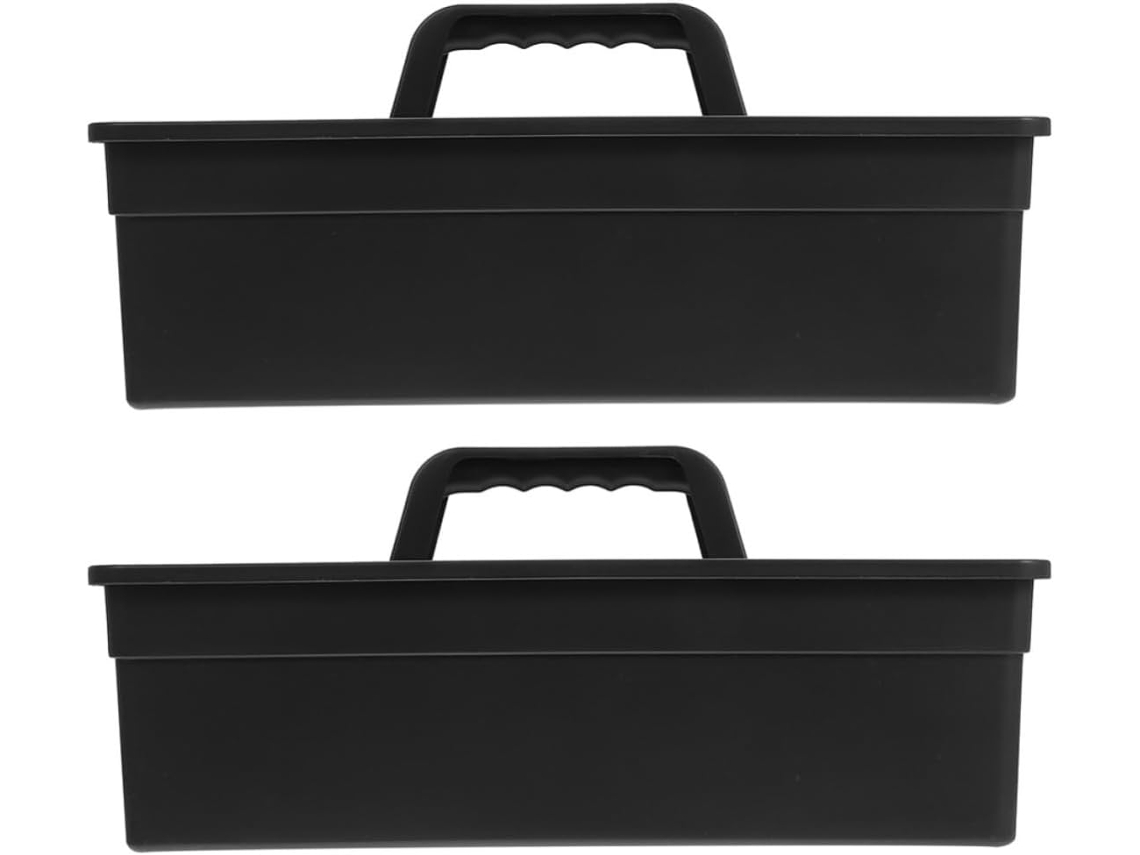 Conjunto De 2 Cestos De Plástico Para Limpeza E Armazenamento De Utensílios, Com Alça E Compartimentos.
